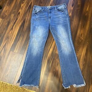 KanCan Flare High Rise Side Slit Frayed Hem Jean Size 31